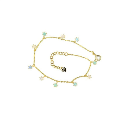BRIA BY SAAR 925 Sterling Silver Gold-Plated Adjustable Bracelet for Women & Girls | Delicate Floral Charm Design with Colorful Accents | Elegant Festive & Daily Wear Fine Jewellery | Gift for Her