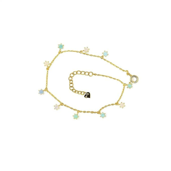 925 Sterling Silver Gold-Plated Adjustable Bracelet for Women & Girls | Delicate Floral Charm Design with Colorful Accents | Elegant Festive & Daily Wear Fine Jewellery | Gift for Her