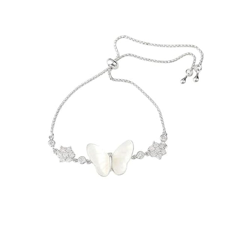 BRIA BY SAAR 925 Sterling Silver Butterfly Charm Bracelet for Women and Girls | Iridescent Mother of Pearl Butterfly Design | Adjustable Fine Jewellery for Daily and Party Wear | Elegant Birthday and Anniversary Gift
