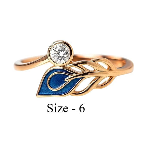 BRIA BY SAAR 925 Sterling Silver Peacock Feather Ring for Women | Elegant Artistic Design with Blue Enamel & Sparkling Accents | Unique Copper-Plated Statement Jewellery | Gift for Her