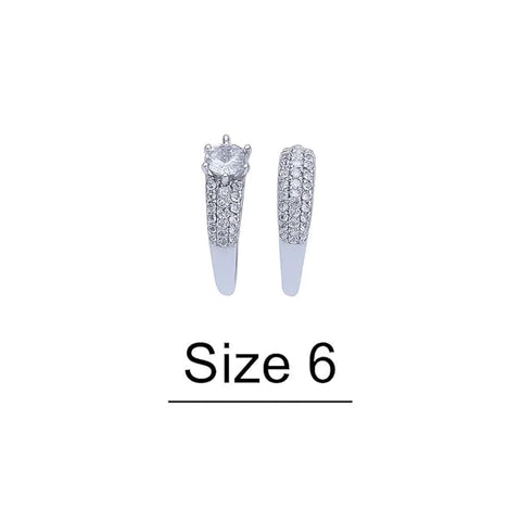 BRIA BY SAAR Elegant Silver Couple Ring Set | Pave Band with Solitaire Cubic Zirconia Centerpiece | Stylish & Timeless Symbol of Love