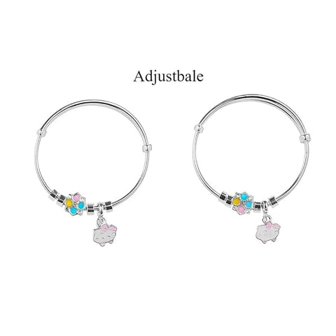 BRIA BY SAAR 925 Sterling Silver Kids Bangles | Cute Kitty & Multicolor Flower Charms | Safe & Adjustable Nazaria for Babies and Toddlers (Ages 0–5 Years) | 1 Pair (Set of 2)