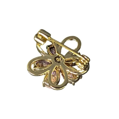 Luxury Swarovski Glass Pink Crystal Flower Brooch with Gold-Tone Finish – Elegant Floral Pin with Sparkling Stones for Party, Wedding, Festive & Wear for Women