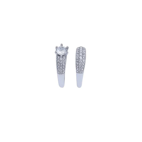 BRIA BY SAAR Elegant Silver Engagement Couple Ring – Pave Band with Solitaire Cubic Zirconia Centerpiece for Him & Her