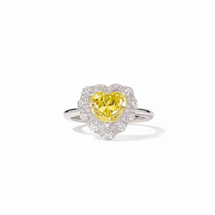 BRIA BY SAAR 925 Sterling Silver Yellow Zircon Heart Cocktail Ring | Adjustable Silver-Tone Finger Ring for Women & Girls | Modern & Ethnic Designer Jewellery