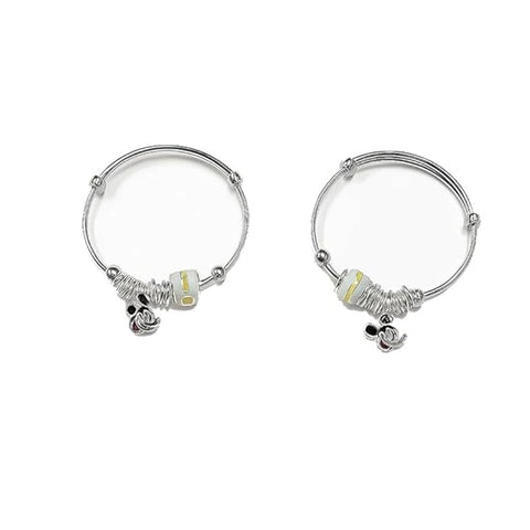 BRIA BY SAAR 925 Sterling Silver Adjustable Kids Bangles with Cute Mickey Mouse Charm | Safe & Skin-Friendly Jewellery for Boys & Girls (0–5 Years) | Everyday Wear & Special Occasions (1 Pair)
