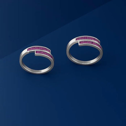 BRIA BY SAAR 925 Sterling Silver Adjustable Ring/Toe Ring for Women & Girls | Elegant Pink Stone Dual Band Design | Hypoallergenic Fine Jewelry Gift (1 Pair)