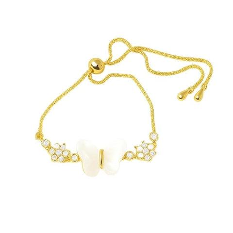BRIA BY SAAR 925 Sterling Silver Gold-Plated Butterfly & Floral Charm Bracelet for Women & Girls | Elegant Delicate Wrist Jewellery for Ethnic & Western Wear