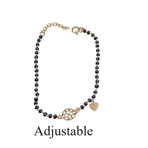 BRIA BY SAAR 925 Sterling Silver Adjustable Black Bead Mangalsutra Bracelet for Women | Modern Heart & Geometric Charm Nazar Bracelet | Skin-Friendly Daily Wear Fine Jewellery | Meaningful Gift for Her