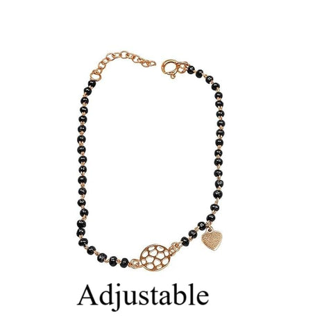 925 Sterling Silver Adjustable Black Bead Mangalsutra Design Bracelet with Elegant Heart & Geometric Charm | Stylish & Skin-Friendly Jewelry for Girls and Women | Perfect for Parties & Special Occasions