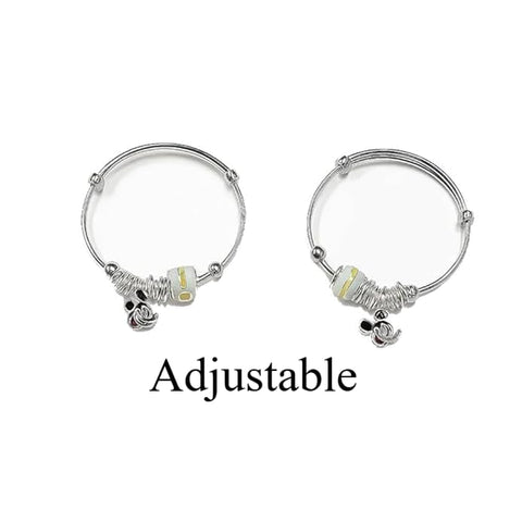 BRIA BY SAAR 925 Sterling Silver Adjustable Kids Bangles with Cute Mickey Mouse Charm | Safe & Skin-Friendly Jewellery for Boys & Girls (0–5 Years) | Everyday Wear & Special Occasions (1 Pair)