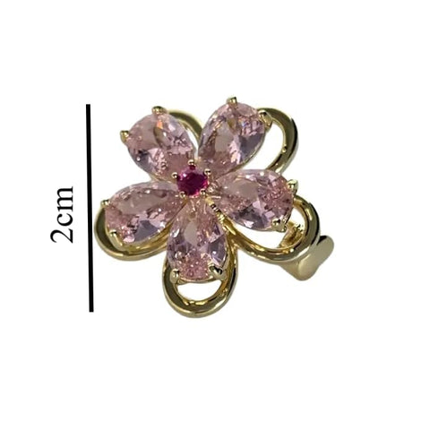 Luxury Swarovski Glass Pink Crystal Flower Brooch with Gold-Tone Finish – Elegant Floral Pin with Sparkling Stones for Party, Wedding, Festive & Wear for Women