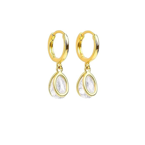 Bria By Saar 925 Sterling Silver Gold-Plated Hoop Earrings for Women | Elegant Teardrop Crystal Dangle Design | Stylish Everyday