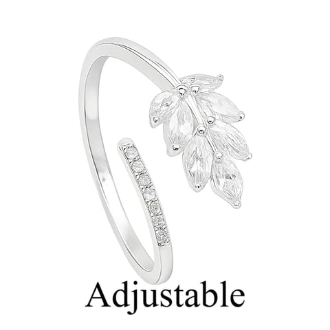 BRIA BY SAAR 925 Sterling Silver Adjustable Leaf Open Ring for Women and Girls | Nature-Inspired Sparkling CZ Foliage Design | Elegant Minimalist Fine Jewellery Gift | Hypoallergenic