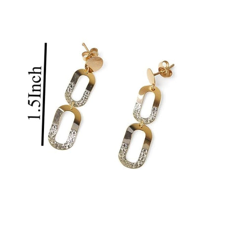 BRIA BY SAAR 925 Sterling Silver Rose Gold-Plated Long Dangle Earrings | Dual-Tone Geometric Oval Link Drop Design | Modern Party Jewellery