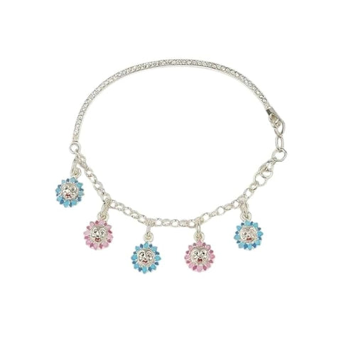 BRIA BY SAAR 925 Sterling Silver Adjustable Kids Bangles with Sun Face Charms | Multicolor Pink & Blue Design | Safe, Hypoallergenic Jewellery for Babies & Toddlers (Ages 0–5 Years)