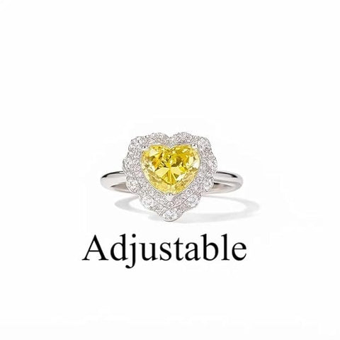 BRIA BY SAAR 925 Sterling Silver Yellow Zircon Heart Cocktail Ring for Women and Girls | Adjustable Designer Sparkling Halo Ring | Modern and Ethnic Fine Jewellery Gift | Hypoallergenic