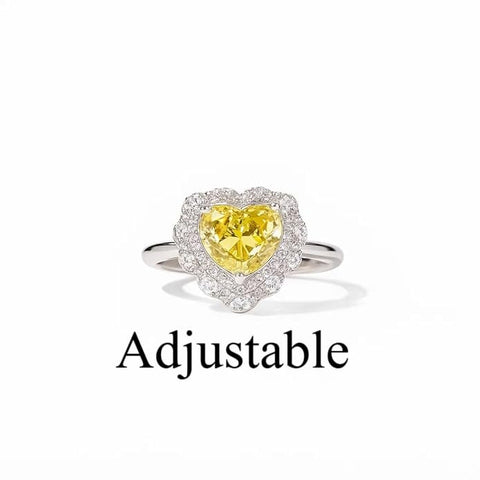 BRIA BY SAAR 925 Sterling Silver Yellow Zircon Heart Cocktail Ring | Adjustable Silver-Tone Finger Ring for Women & Girls | Modern & Ethnic Designer Jewellery