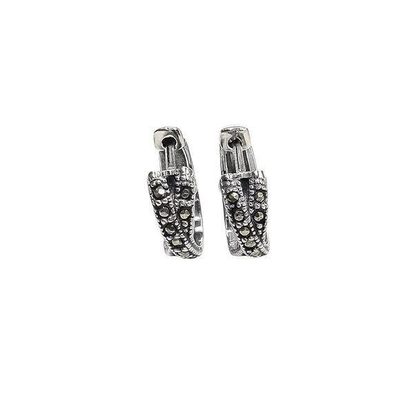 925 Sterling Silver Marcasite Hoop Earrings for Women and Girls | Vintage-Inspired Antique Silver Hoops | Elegant Daily and Festive Wear Fine Jewellery | Hypoallergenic and Skin-Friendly(pair of 1)