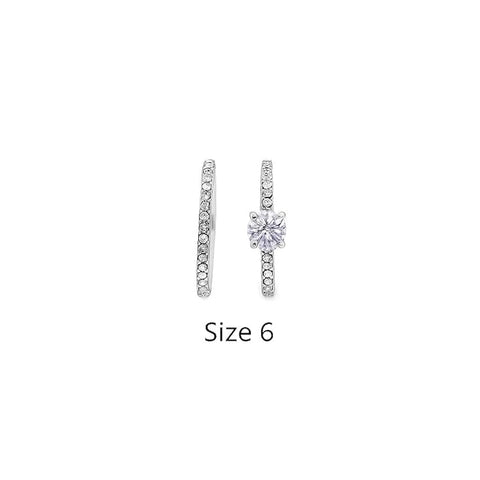 BRIA BY SAAR Silver-Plated CZ Engagement & Wedding Ring Set – Solitaire Round-Cut with Pave Band – Ideal for Bridal, Proposal & Anniversary