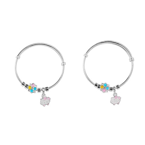 BRIA BY SAAR 925 Sterling Silver Kids Bangles | Cute Kitty & Multicolor Flower Charms | Safe & Adjustable Nazaria for Babies and Toddlers (Ages 0–5 Years) | 1 Pair (Set of 2)