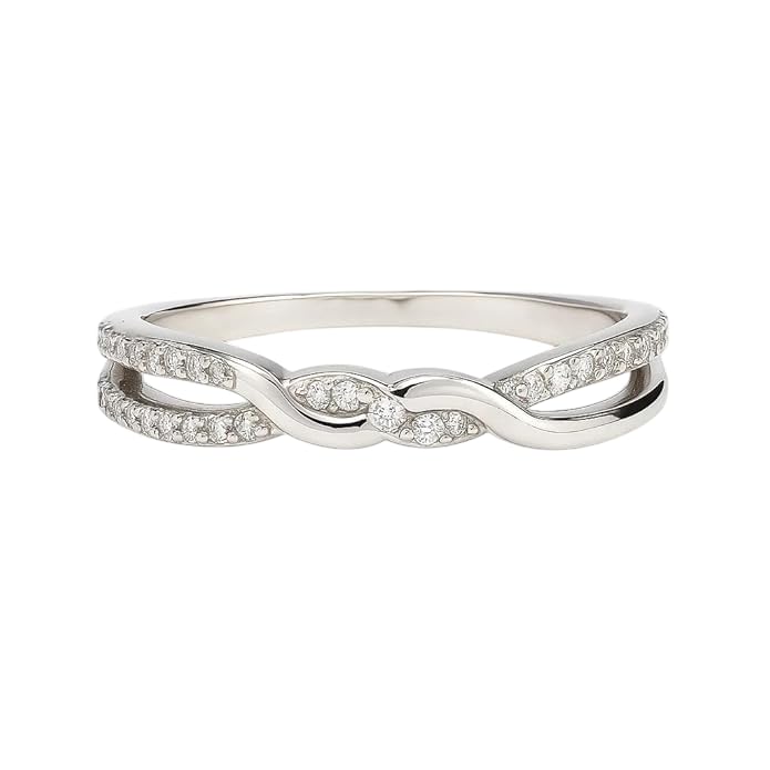 BRIA BY SAAR 925 Sterling Silver Knot Ring with Cubic Zirconia | Elegant Intertwined Design Finger Ring Gift for Wife, Girlfriend, Mother & Sister