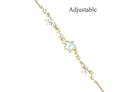 BRIA BY SAAR 925 Sterling Silver Adjustable Star Charm Bracelet for Women and Girls | Elegant Gold-Plated Celestial Design with Sparkling White Crystals | Minimalist Fine Jewellery Gift