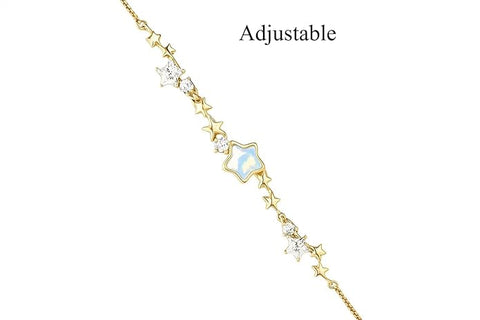 925 Sterling Silver Adjustable Star Charm Bracelet for Women & Girls | Elegant Gold-Plated Design with Shimmering White Crystals | Delicate Celestial-Themed Jewelry for Everyday Wear, Parties & Special Occasions