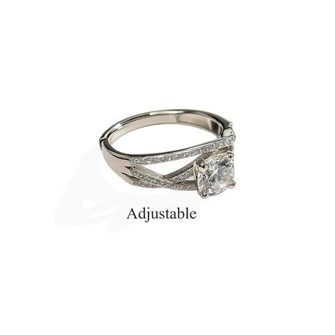 BRIA BY SAAR 925 Sterling Silver Spiral Crossover Ring for Women and Girls | Adjustable Finger Ring with Sparkling Solitaire Centerpiece | Elegant Modern Fine Jewellery | Gift for Her