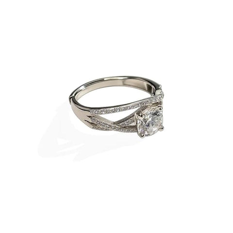 BRIA BY SAAR 925 Sterling Silver Spiral Crossover Ring for Women and Girls | Adjustable Finger Ring with Sparkling Solitaire Centerpiece | Elegant Modern Fine Jewellery | Gift for Her