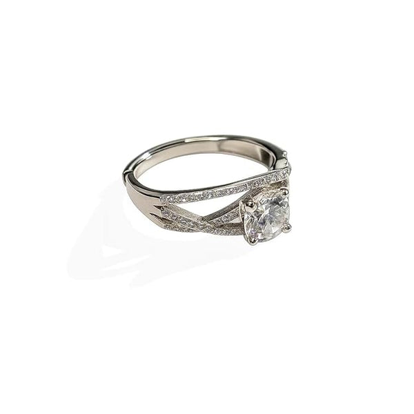 BRIA BY SAAR 925 Sterling Silver Spiral Crossover Ring for Women and Girls | Adjustable Finger Ring with Sparkling Solitaire Centerpiece | Elegant Modern Fine Jewellery | Gift for Her