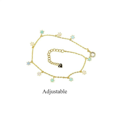 BRIA BY SAAR 925 Sterling Silver Gold-Plated Adjustable Bracelet for Women & Girls | Delicate Floral Charm Design with Colorful Accents | Elegant Festive & Daily Wear Fine Jewellery | Gift for Her