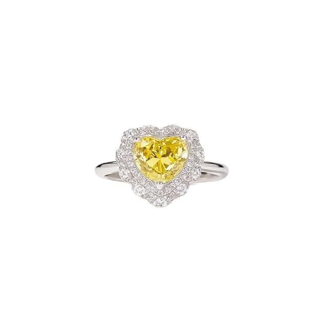 BRIA BY SAAR 925 Sterling Silver Yellow Zircon Heart Cocktail Ring for Women and Girls | Adjustable Designer Sparkling Halo Ring | Modern and Ethnic Fine Jewellery Gift | Hypoallergenic
