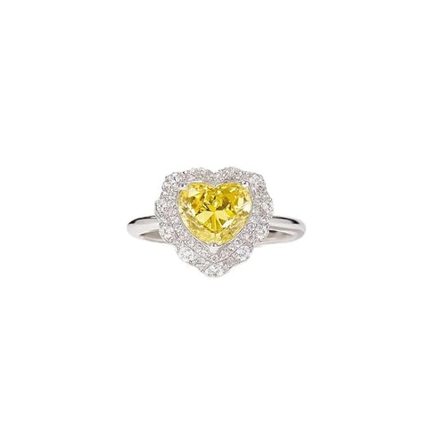 BRIA BY SAAR 925 Sterling Silver Yellow Zircon Heart Cocktail Ring for Women and Girls | Adjustable Designer Sparkling Halo Ring | Modern and Ethnic Fine Jewellery Gift | Hypoallergenic