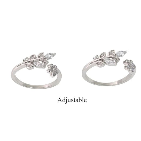 BRIA BY SAAR 925 Sterling Silver Adjustable Leaf & Flower Ring/Toe Ring with Sparkling CZ Stones for Women & Girls | Versatile Dual-Use Fine Jewellery (1 Pair)