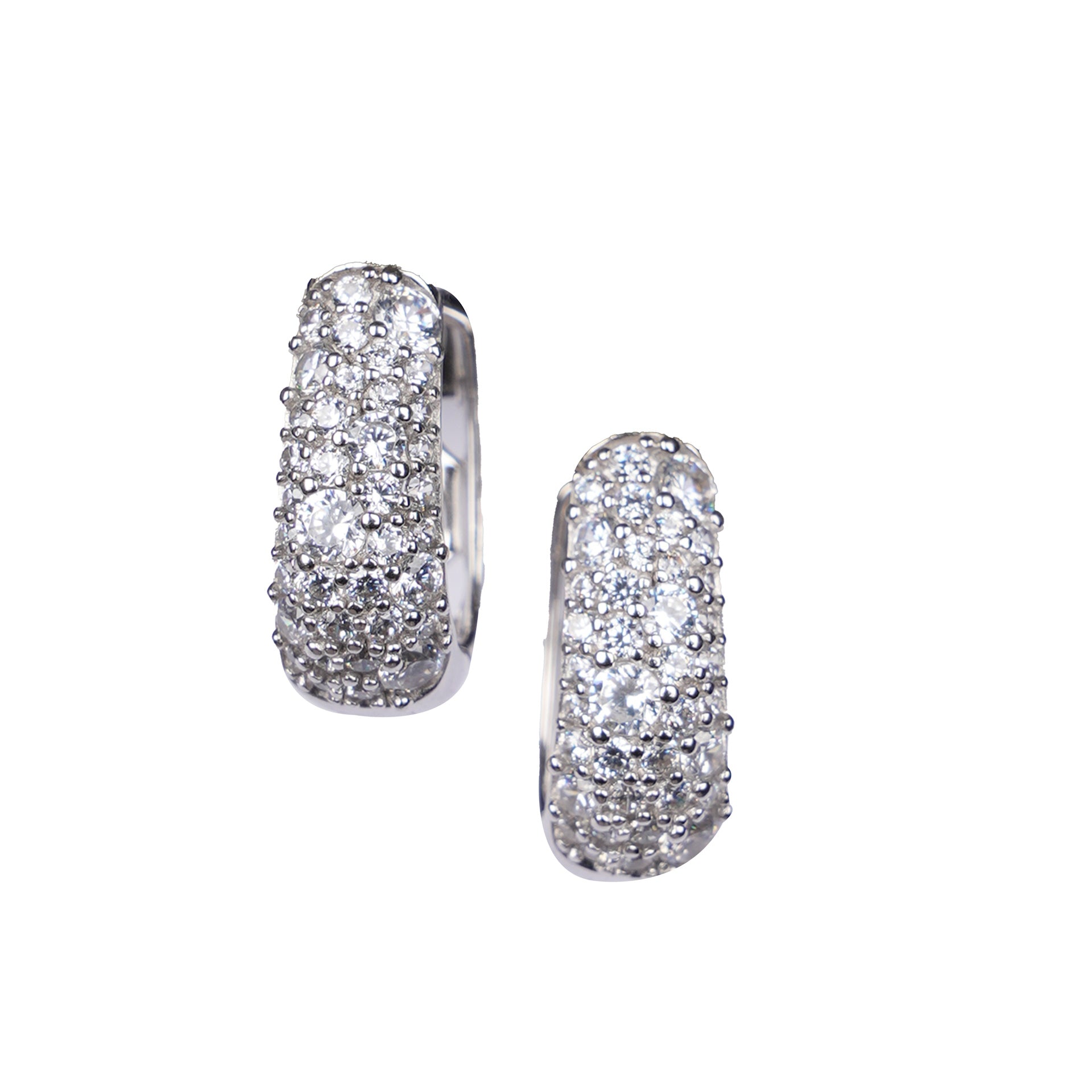 Elegant Silver-Plated Pave Crystal Hoop Earrings