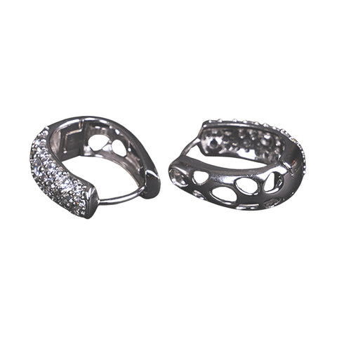 Elegant Silver-Plated Pave Crystal Hoop Earrings