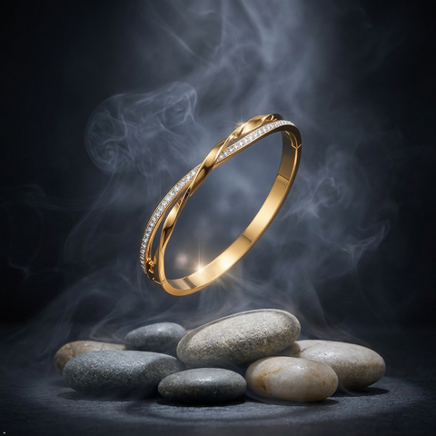 Bria By Saar Stainless Steel Golden Adjustable Gold Plated Kada Bracelet With Greek Key Pattern For Women | Premium Anti-Tarnish Open Cuff Bracelet | Stylish Daily Wear Fashion Jewellery