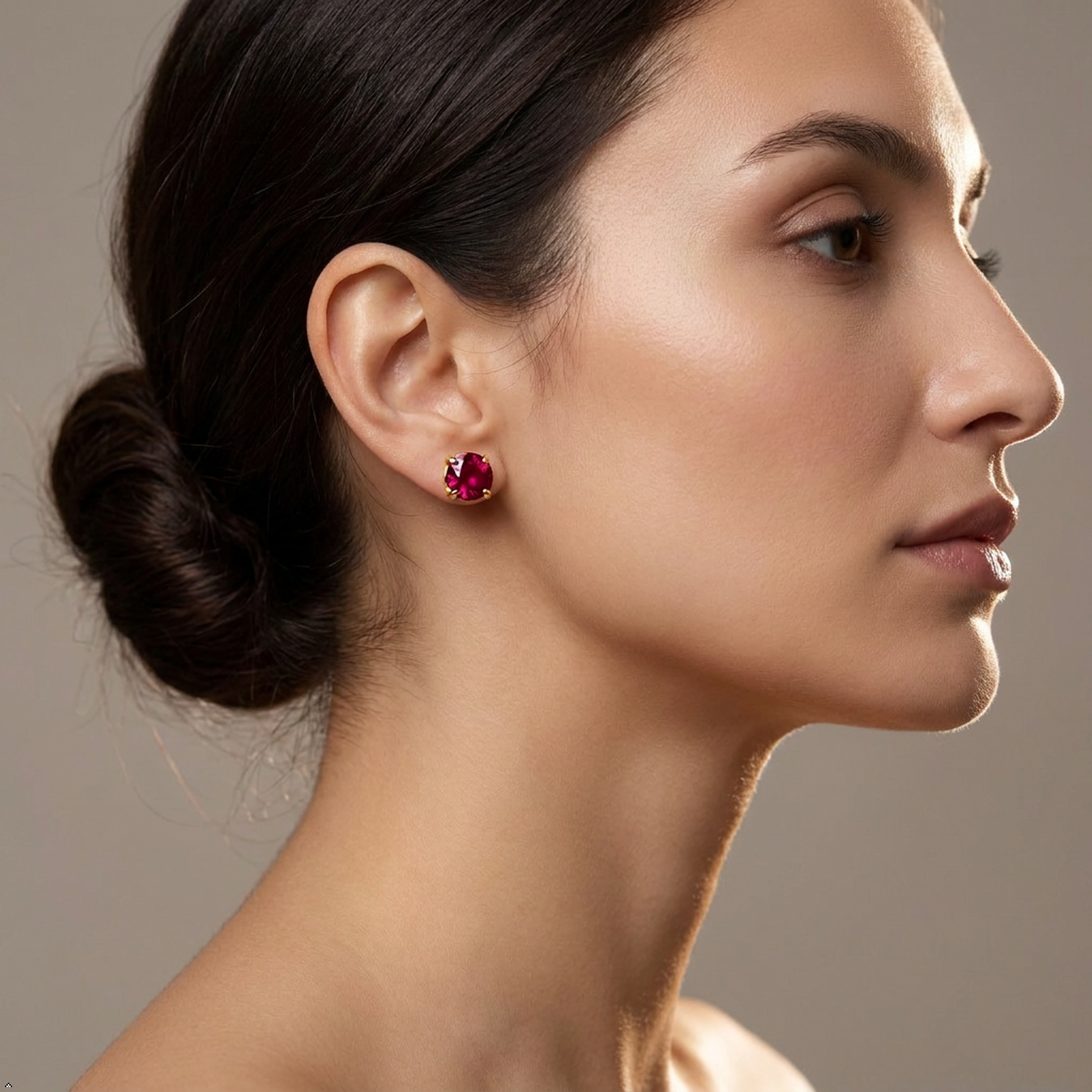 Gold Plated Red Cubic Zirconia Stud Earrings for Women