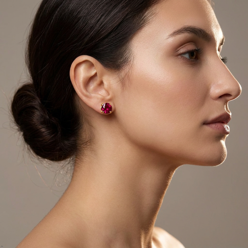 Gold Plated Red Cubic Zirconia Stud Earrings for Women