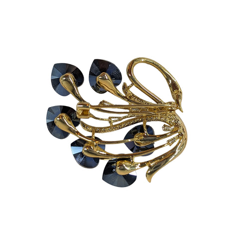 Majestic Peacock Brooch – Gold-Tone with Blue Heart-Cut Crystals
