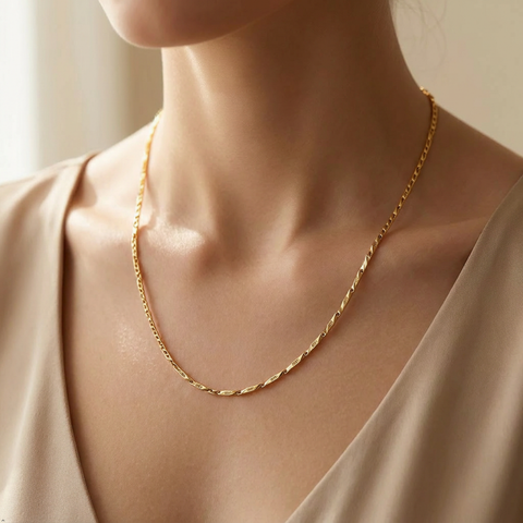 Bria By Saar Stainless Steel Golden Fancy Zig-Zag Link Chain For Men & Women | Premium Glossy Finish Anti-Tarnish Necklace | Stylish Fashion Jewellery For Daily Wear