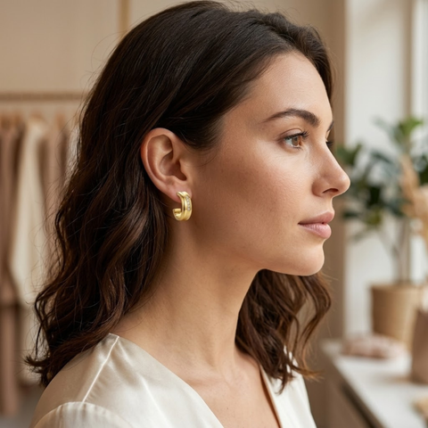 Bria By Saar Copper Gold-Plated Cubic Zirconia Stud Earrings For Women & Girls | Premium Glossy Finish Anti-Tarnish Earrings | Stylish Daily Wear Fashion Jewellery For Party, Casual & Gifting (Pair)