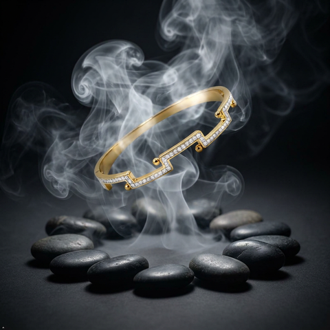 Bria By Saar Stainless Steel Golden Adjustable Gold Plated Kada Bracelet With Greek Key Pattern For Women | Premium Anti-Tarnish Open Cuff Bracelet | Stylish Daily Wear Fashion Jewellery