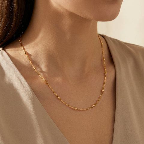 Bria By Saar Stainless Steel Golden Cuban Link & Ball Chain For Men & Women | Premium Glossy Finish Anti-Tarnish Necklace Chain | Stylish Fashion Jewellery For Daily Wear