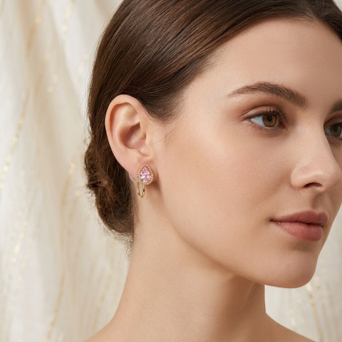 Bria By Saar 18K Gold Triangular Stud Setting Earrings For Women & Girls | Premium Glossy Finish Anti-Tarnish Earrings | Stylish Daily Wear Fashion Jewellery