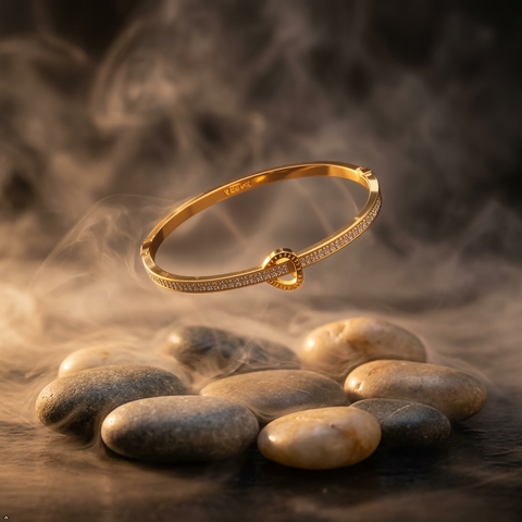 Bria By Saar Stainless Steel Golden Adjustable Gold Plated Kada Bracelet With Greek Key Pattern For Women | Premium Anti-Tarnish Open Cuff Bracelet | Stylish Daily Wear Fashion Jewellery