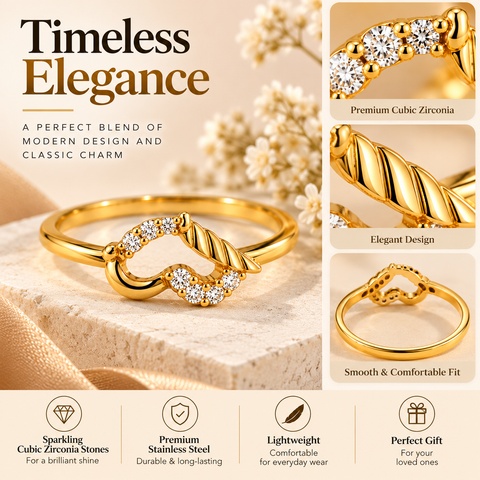 Gold Plated Floral Bypass Ring for Women, Open Band ,  Size 8