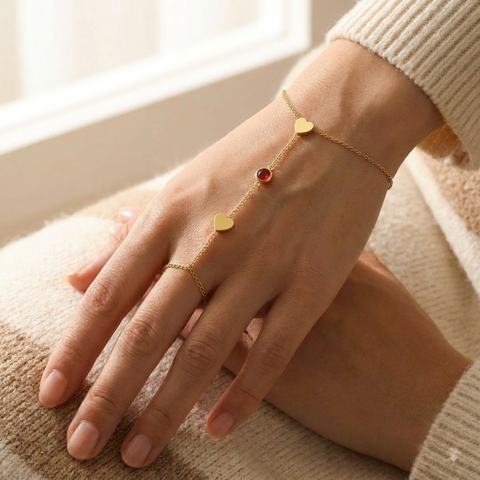 Bria By Saar 18K Gold Hathphool For Women & Girls | Premium Glossy Finish Anti-Tarnish Hand Bracelet Jewellery | Elegant Traditional & Contemporary Fashion Accessory For Party, Wedding, Festive & Gifting
