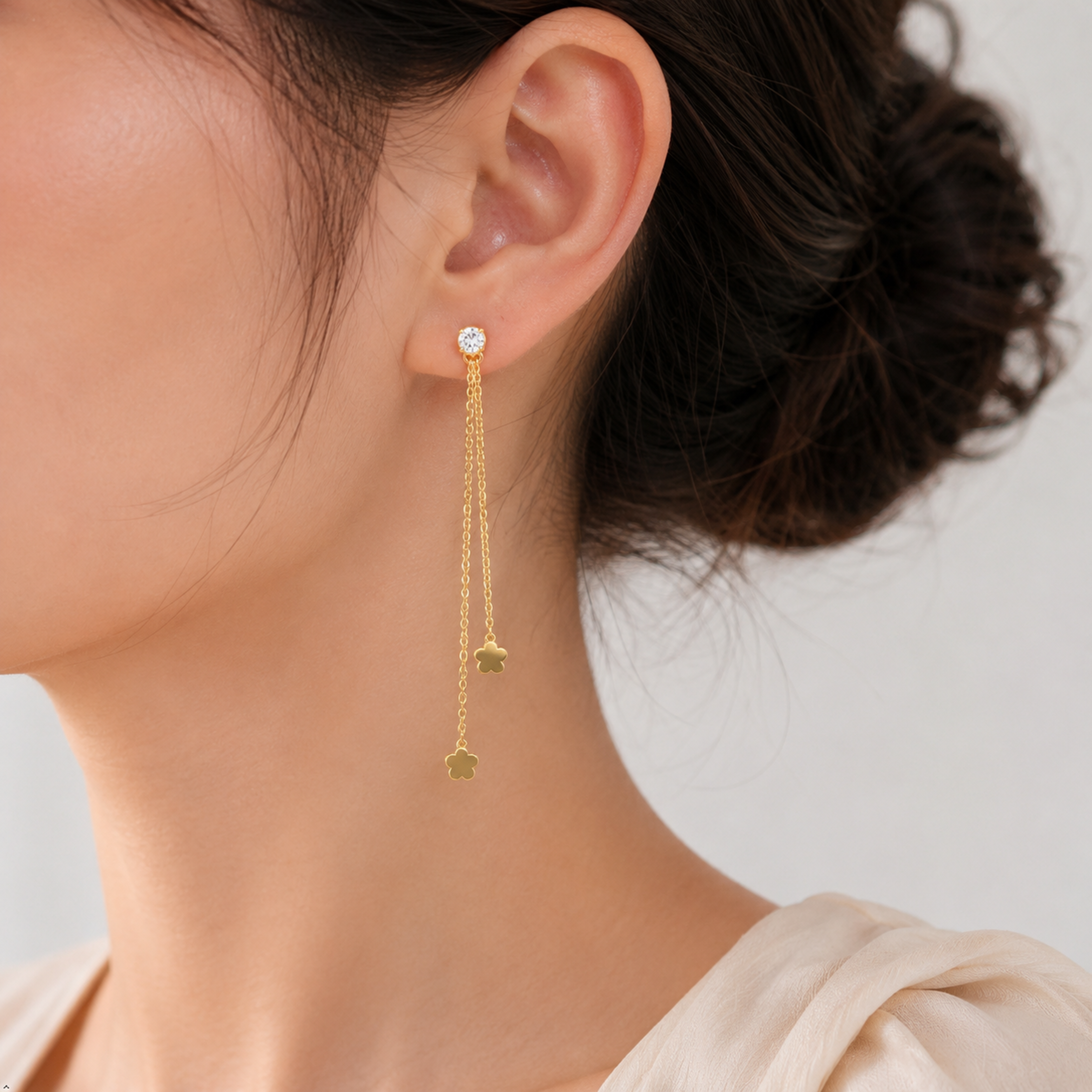 18K Gold Plated Crystal Tassel Earrings for Women & Girls | Korean Style Long Chain Floral Drop Earrings | Anti Tarnish Lightweight Party Wear Fashion Jewellery(Pair of 1)